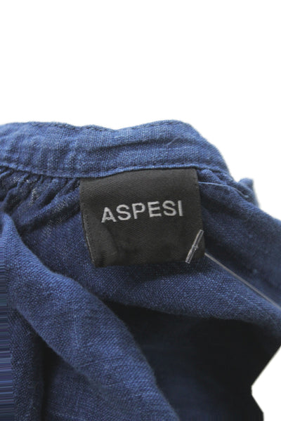 Aspesi Women Basic Blue 100% Linen Round Neck Long Sleeve Button-Up Size 12