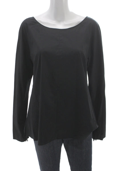 COS Women Basic Black Boat Neck Long Sleeve Blouse Cotton Size 12
