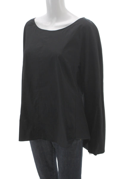 COS Women Basic Black Boat Neck Long Sleeve Blouse Cotton Size 12