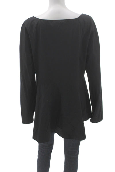 COS Women Basic Black Boat Neck Long Sleeve Blouse Cotton Size 12