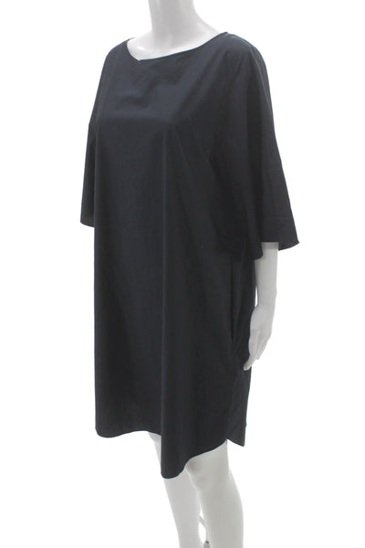 COS Women Shift Dress Black Cotton Boat Neck Half Sleeve Knee Length Size 12