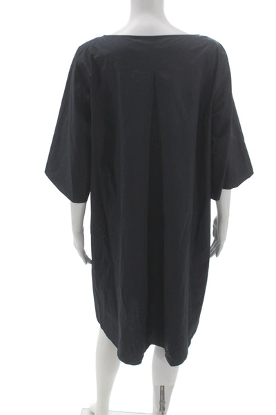 COS Women Shift Dress Black Cotton Boat Neck Half Sleeve Knee Length Size 12