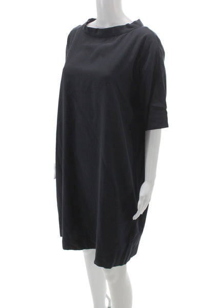 COS Womens Shift Dress Black Cupro Short Sleeve Boat Neck Mini Size 12