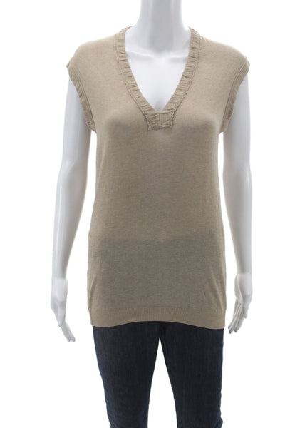 Lavia 18 Women Sleeveless V-Neck Pullover Sweater Beige 72% Viscose Size M