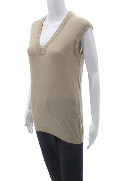Lavia 18 Women Sleeveless V-Neck Pullover Sweater Beige 72% Viscose Size M