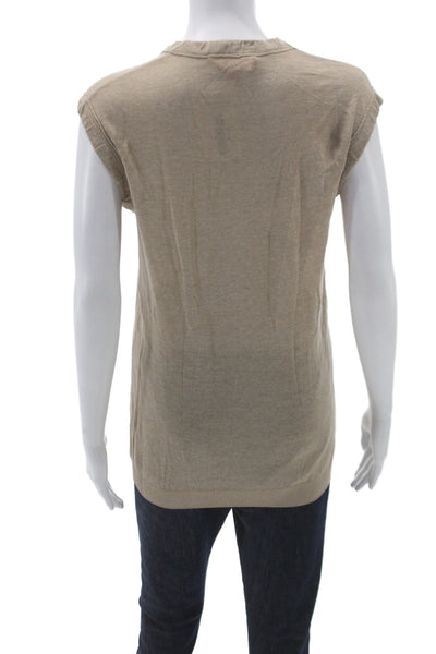 Lavia 18 Women Sleeveless V-Neck Pullover Sweater Beige 72% Viscose Size M