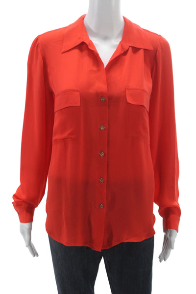 L'Agence Women Basic Collared Silk Long Sleeve Button Blouse Red Size 4