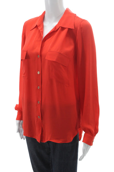 L'Agence Women Basic Collared Silk Long Sleeve Button Blouse Red Size 4