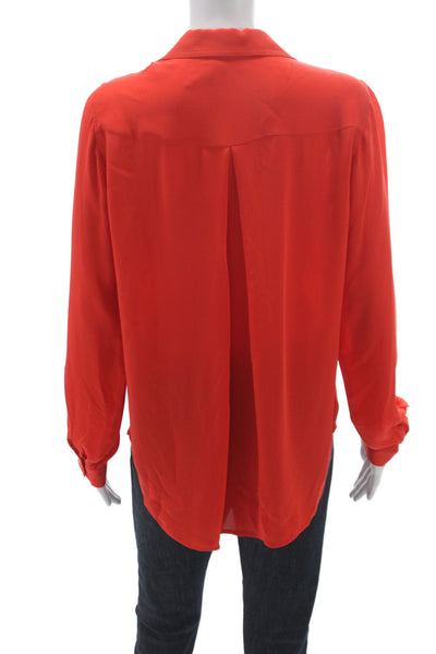 L'Agence Women Basic Collared Silk Long Sleeve Button Blouse Red Size 4