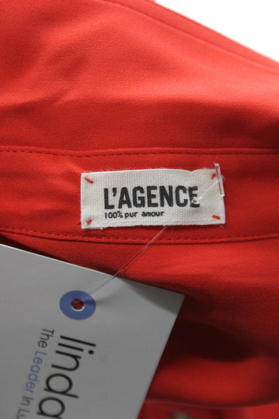 L'Agence Women Basic Collared Silk Long Sleeve Button Blouse Red Size 4