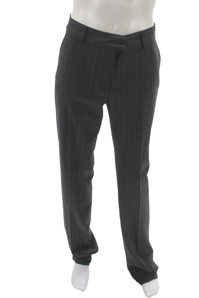 Piazza Sempione Women Striped Virgin Wool Dress Pants Gray Size 46