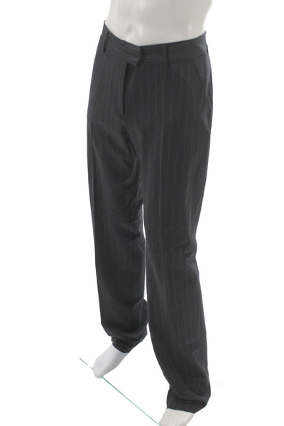 Piazza Sempione Women Striped Virgin Wool Dress Pants Gray Size 46