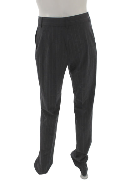 Piazza Sempione Women Striped Virgin Wool Dress Pants Gray Size 46