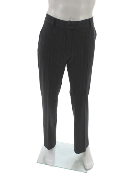 Piazza Sempione Women Gray Striped Dress Pants Virgin Wool Button Size 44