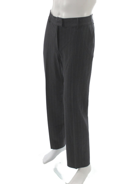 Piazza Sempione Women Gray Striped Dress Pants Virgin Wool Button Size 44