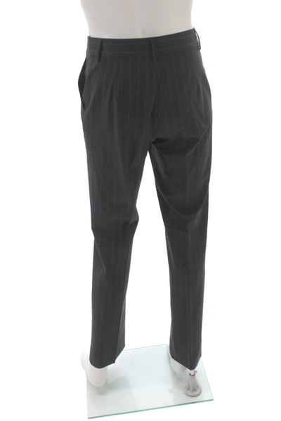 Piazza Sempione Women Gray Striped Dress Pants Virgin Wool Button Size 44