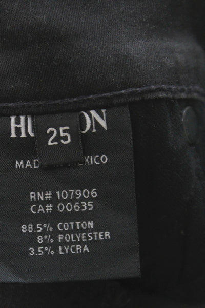 Hudson Women Skinny Black Jeans Button Cotton Blend 26in Inseam Size 25