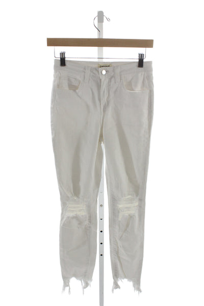 L'Agence Women Skinny White Cotton Jeans Button Closure Size 24