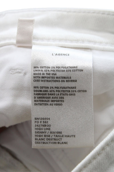 L'Agence Women Skinny White Cotton Jeans Button Closure Size 24