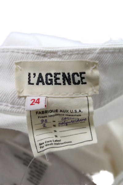 L'Agence Women Skinny White Cotton Jeans Button Closure Size 24