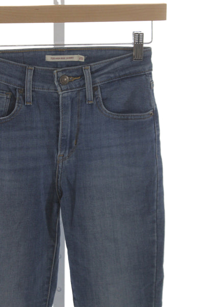 Levis Womens Skinny Blue Jeans Mid Rise Button Cotton Inseam 26 Size 25