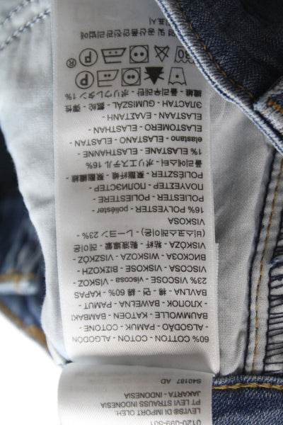 Levis Womens Skinny Blue Jeans Mid Rise Button Cotton Inseam 26 Size 25