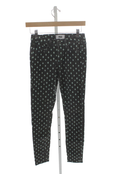 Paige Womens Skinny Jeans Black Button Argyle Cotton Size 27