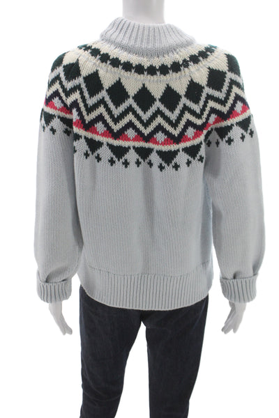 Tory Sport Women Fair Isle Turtleneck Pullover Gray Merino Wool Size XS