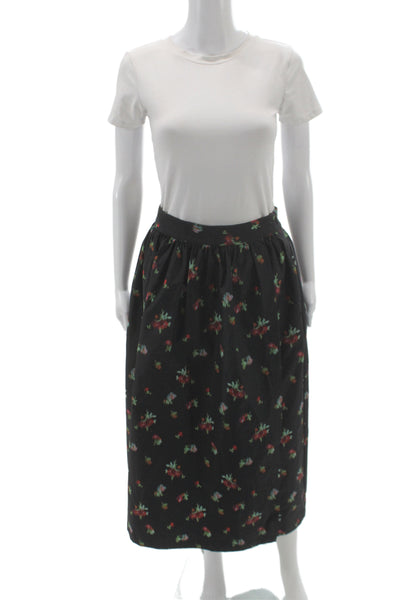 Hill House Women A-Line Floral Black Polyester Long Skirt Size S