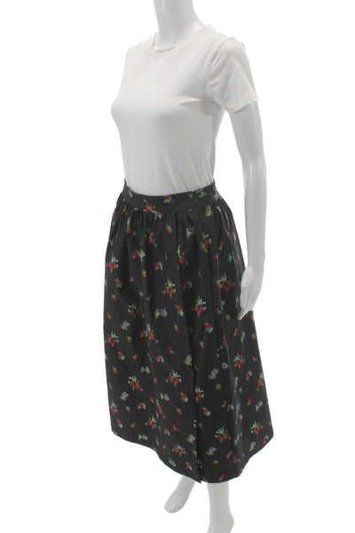 Hill House Women A-Line Floral Black Polyester Long Skirt Size S