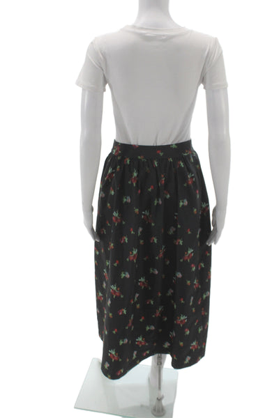 Hill House Women A-Line Floral Black Polyester Long Skirt Size S