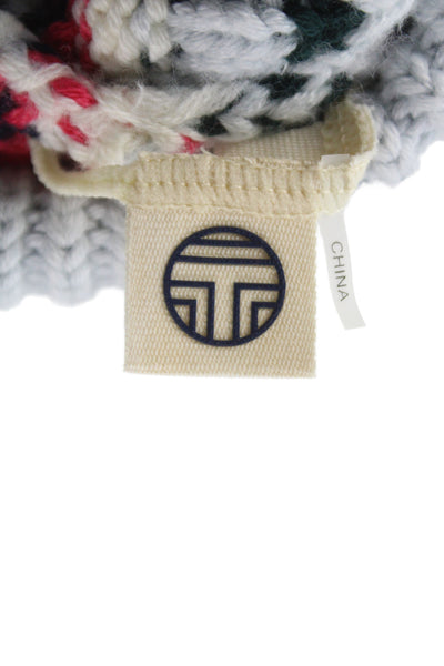 Tory Burch Womens Wool Striped Print Pom Pom Beanie Hat Blue Size OS