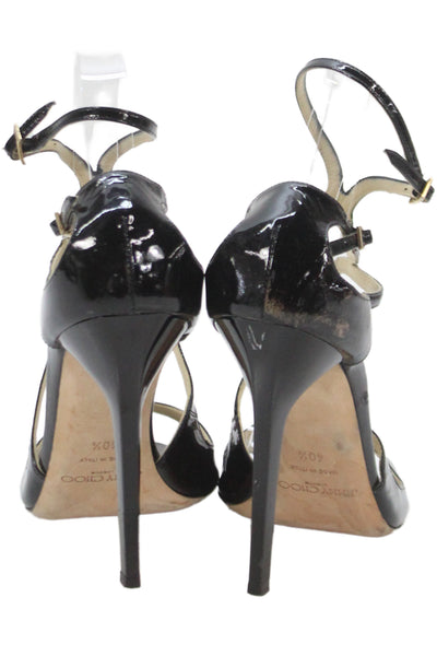 Jimmy Choo Womens Patent Leather Strappy Stiletto Heels Black Size EUR 10.5