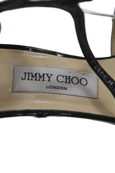 Jimmy Choo Womens Patent Leather Strappy Stiletto Heels Black Size EUR 10.5