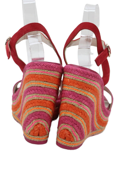 Sophia Webster Womens Suede Striped Print Ankle Buckled Wedge Heels Pink Size 10