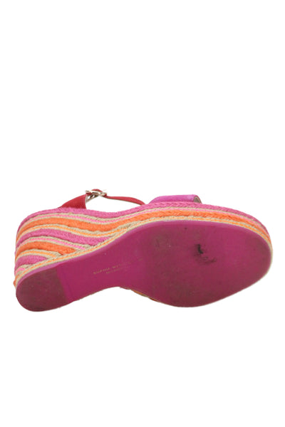 Sophia Webster Womens Suede Striped Print Ankle Buckled Wedge Heels Pink Size 10
