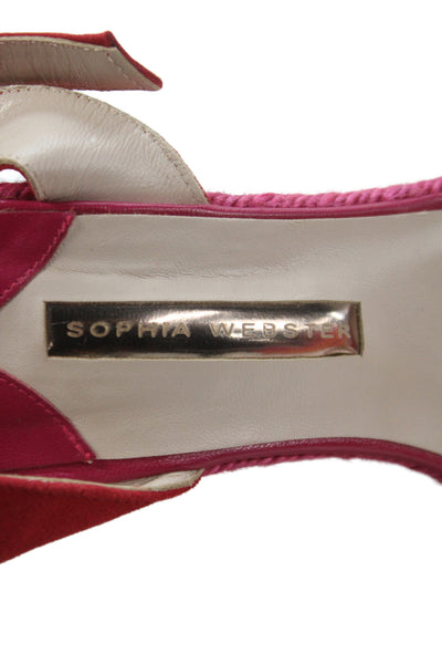 Sophia Webster Womens Suede Striped Print Ankle Buckled Wedge Heels Pink Size 10
