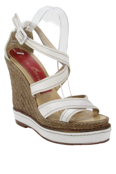 Paloma Barcelo Womens Leather Espadrille Buckled Wedge Heels White Size 9