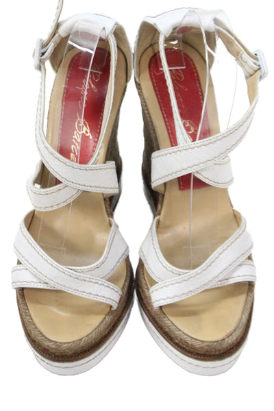Paloma Barcelo Womens Leather Espadrille Buckled Wedge Heels White Size 9
