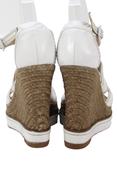 Paloma Barcelo Womens Leather Espadrille Buckled Wedge Heels White Size 9