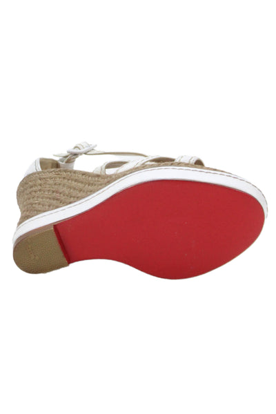 Paloma Barcelo Womens Leather Espadrille Buckled Wedge Heels White Size 9