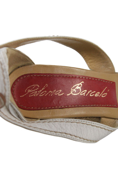 Paloma Barcelo Womens Leather Espadrille Buckled Wedge Heels White Size 9