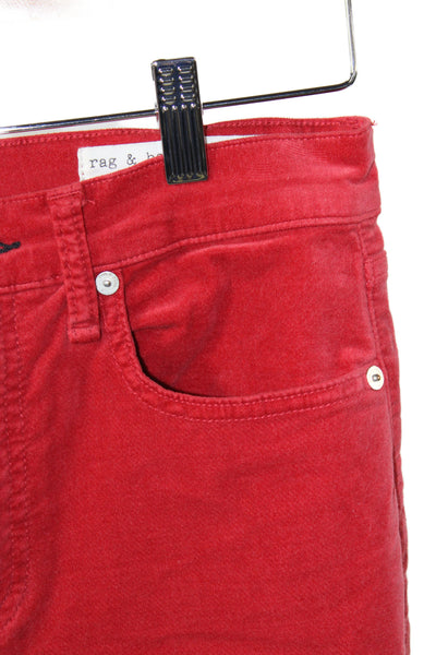 Rag & Bone Womens Corduroy Ankle Pants Red Button Size 26