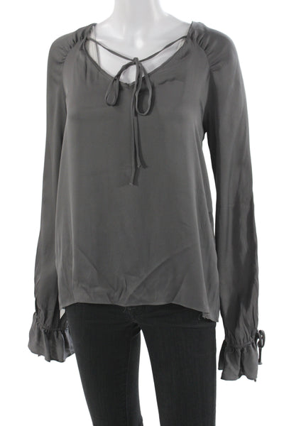 Milly Women Tunic Blouse Gray V-Neck Long Sleeve Tie Silk Size S