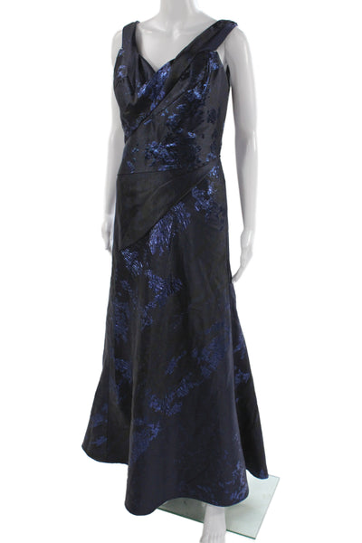 Rene Ruiz Women A-Line Floral V-Neck Blue Maxi Dress Size 6