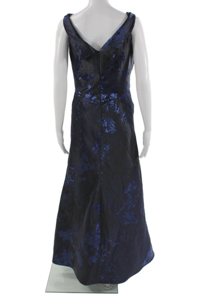 Rene Ruiz Women A-Line Floral V-Neck Blue Maxi Dress Size 6