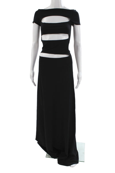 Sid Neigum Women Maxi Dress Black Off Shoulder Short Sleeve Cutout Size M