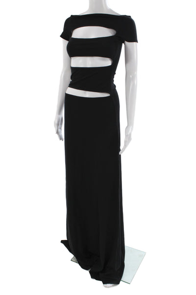 Sid Neigum Women Maxi Dress Black Off Shoulder Short Sleeve Cutout Size M