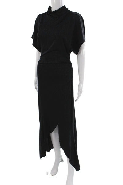 Zara Women Maxi Dress Black Cowl Neck Short Sleeve Solid Size S