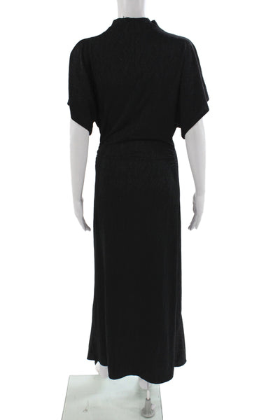 Zara Women Maxi Dress Black Cowl Neck Short Sleeve Solid Size S